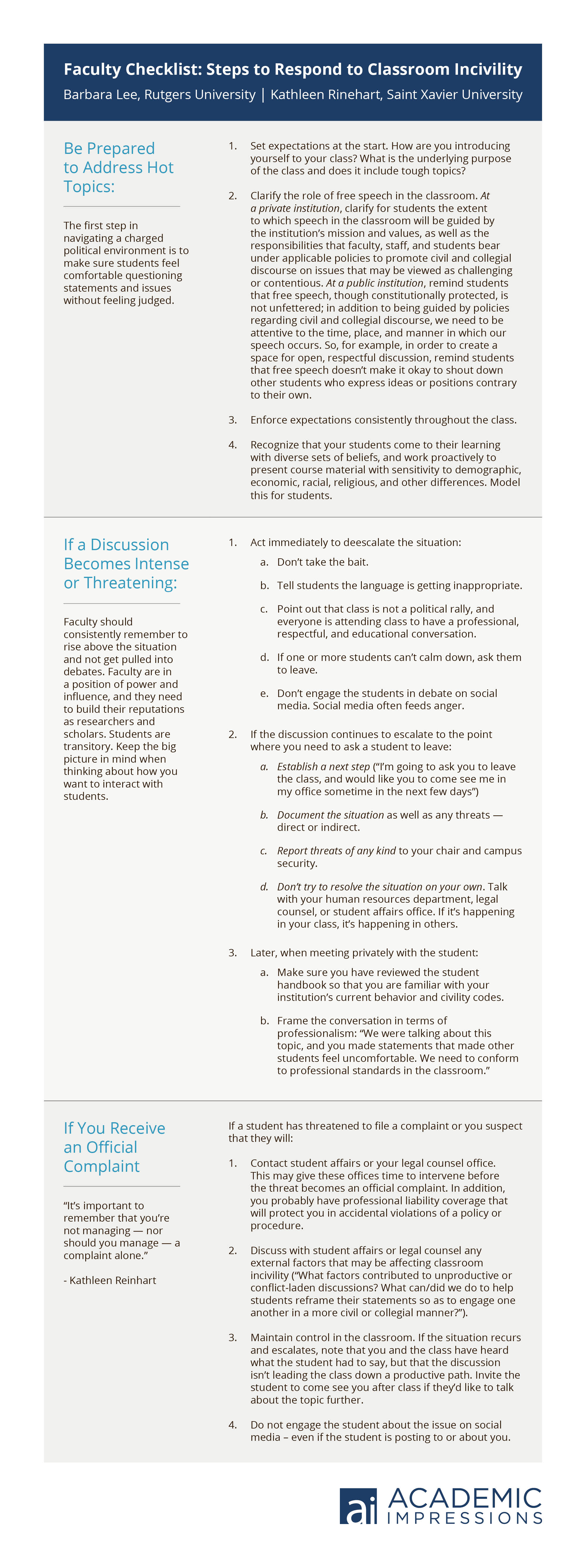 Checklist: Steps to Respond to Classroom Incivility