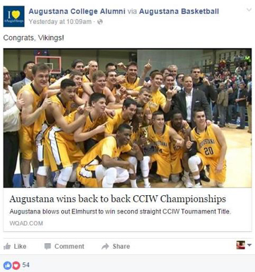 Augustana College Alumni Facebook post example