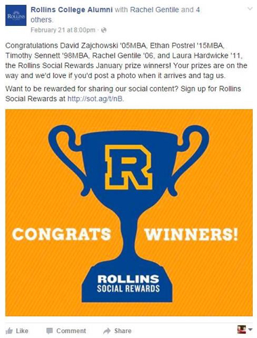 Rollins College Alumni Facebook post example