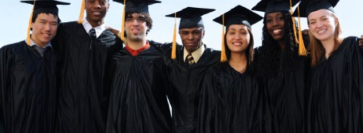 Students in Graduation gowns and caps