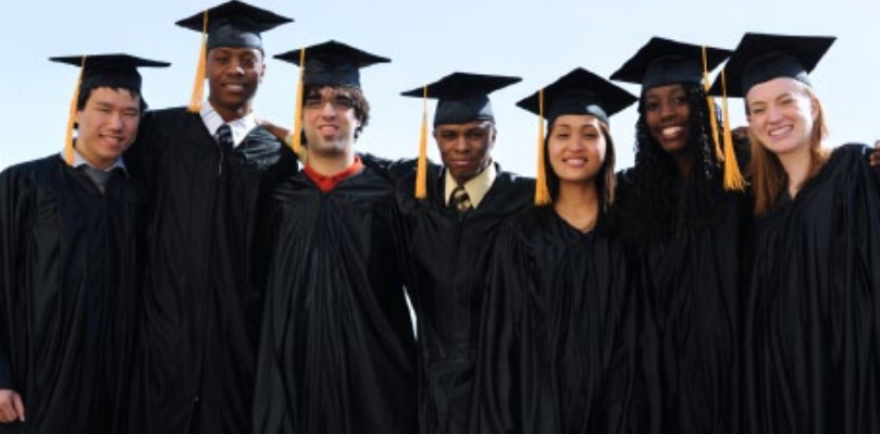 Students in Graduation gowns and caps