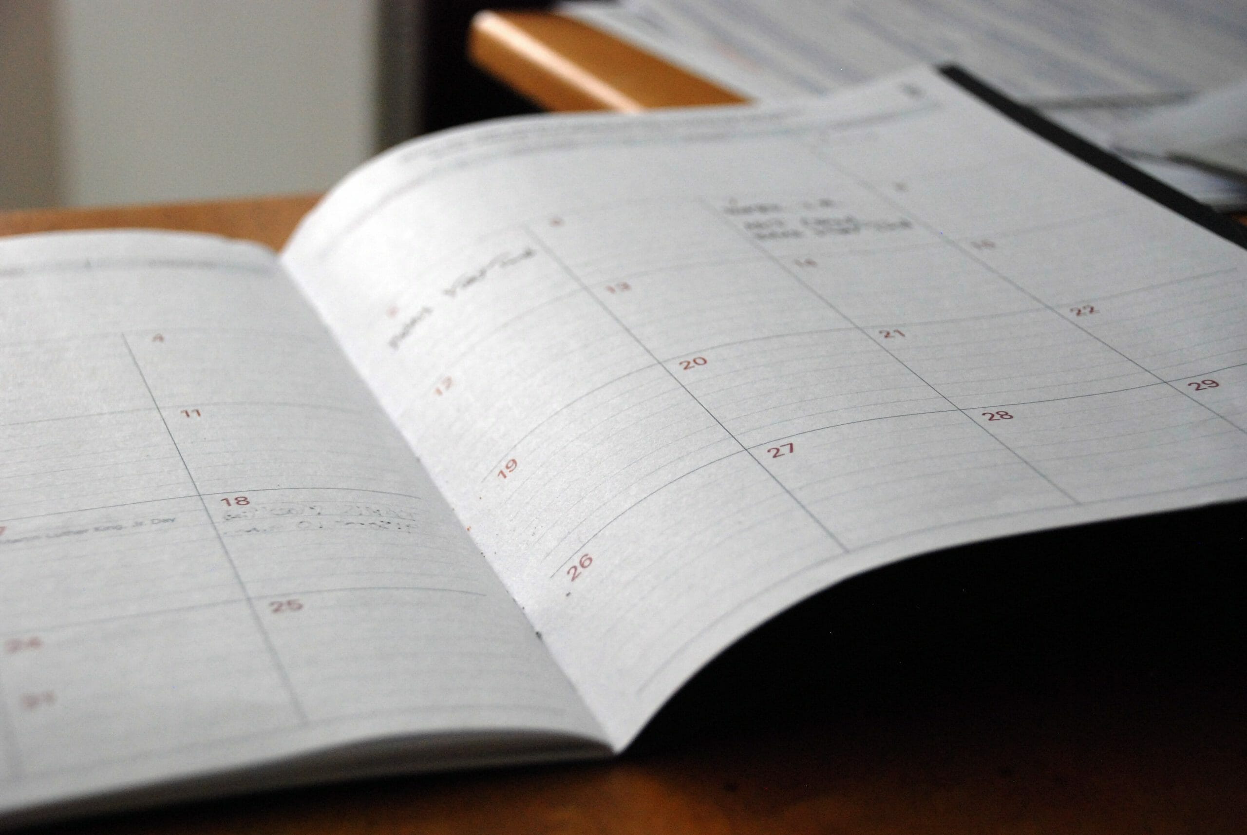 an open day planner calendar