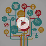 holistic illustration representing interdisciplinary education with a play button overlay