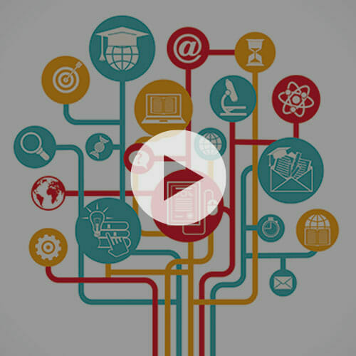 holistic illustration representing interdisciplinary education with a play button overlay