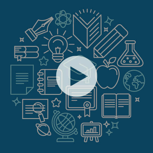 holistic illustration representing interdisciplinary education with a play button overlay