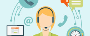 illustration of a woman with a headset participating in a webcast
