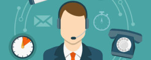 illustration of a man with a headset calling in for a webcast