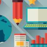illustration of online learning with computers and textbooks
