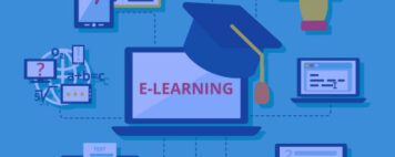 illustration of online learning with computers and textbooks