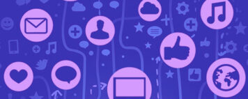 illustration of online learning with computers, globe, people, chat bubbles