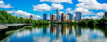 University in Austin, Texas, seen across the water
