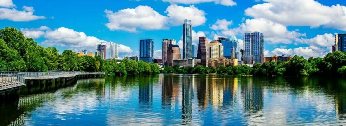 University in Austin, Texas, seen across the water