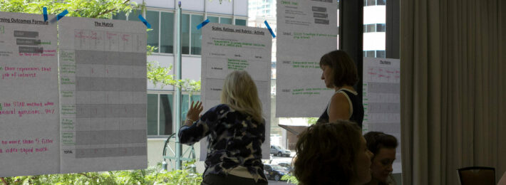 Individuals with flipcharts planning a project