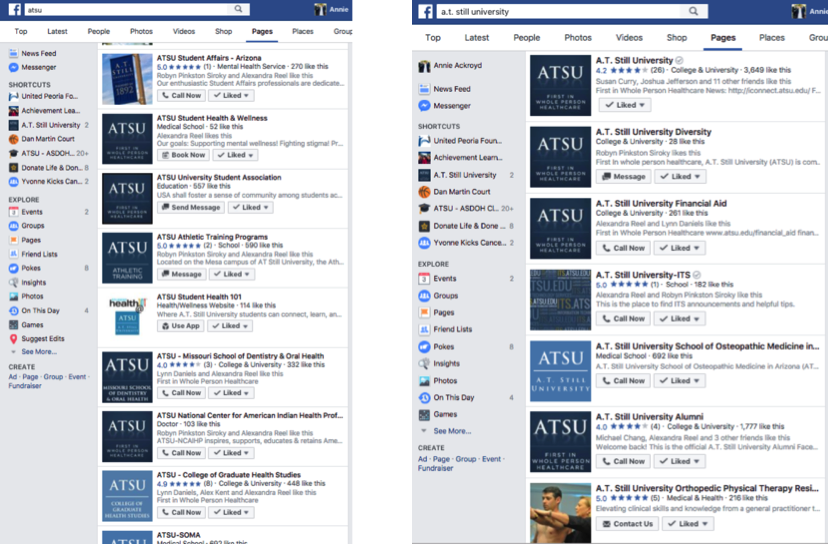 Before a social strategy: Searches for ATSU on Facebook