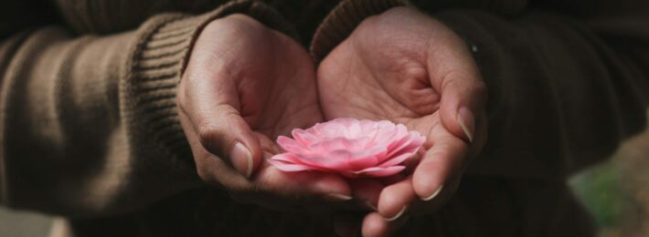 Empathy: Photo of two hands holding a flower