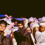 Students at a commencement ceremony