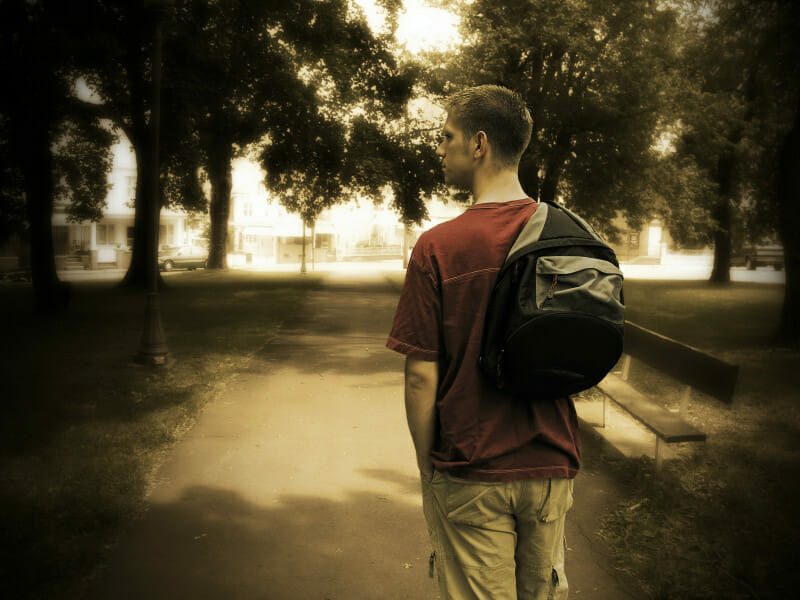 Student with backpack