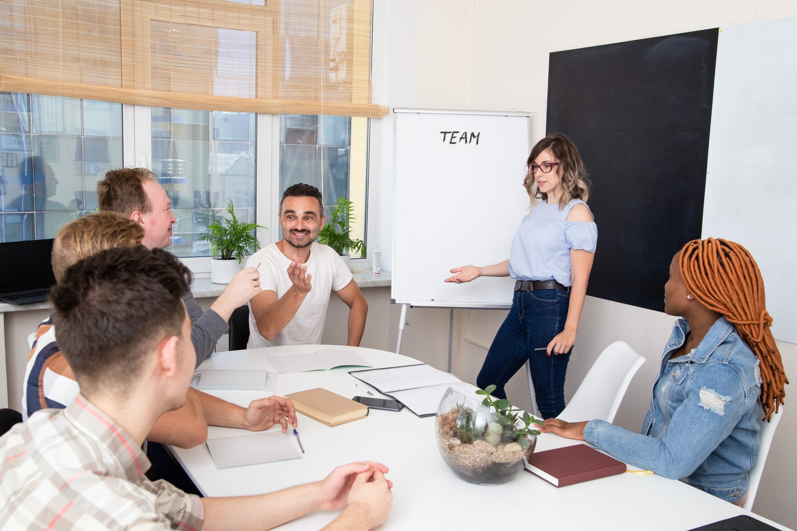 Group of international people watching presentation