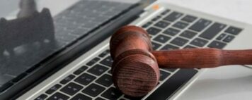 Gavel on laptop