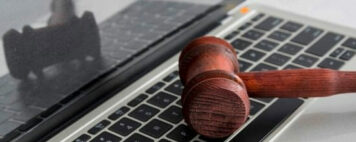 Gavel on laptop