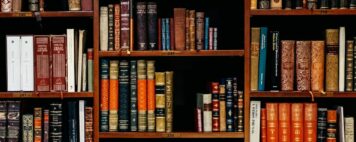 Photo of a bookshelf at an academic library