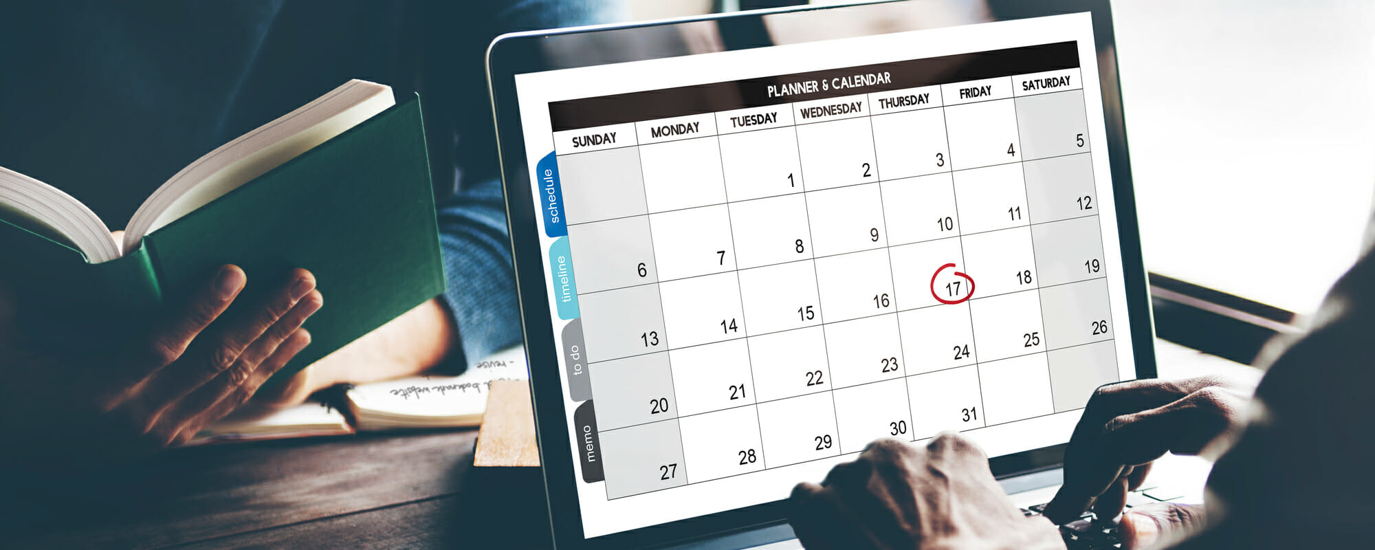 planning calendar on a laptop