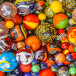 Different colored and sized marbles