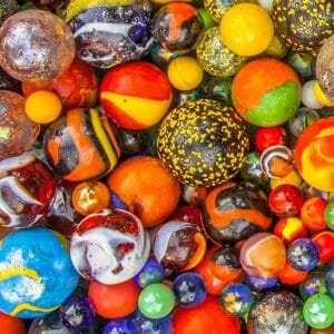Different colored and sized marbles