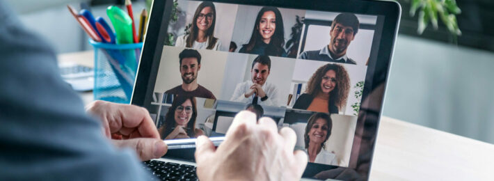 Video call with other professionals on a laptop