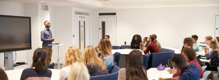 University professor teaching in a classroom