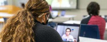 Female student learning online