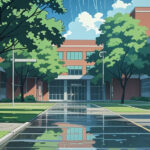 College campus illustration after the rain